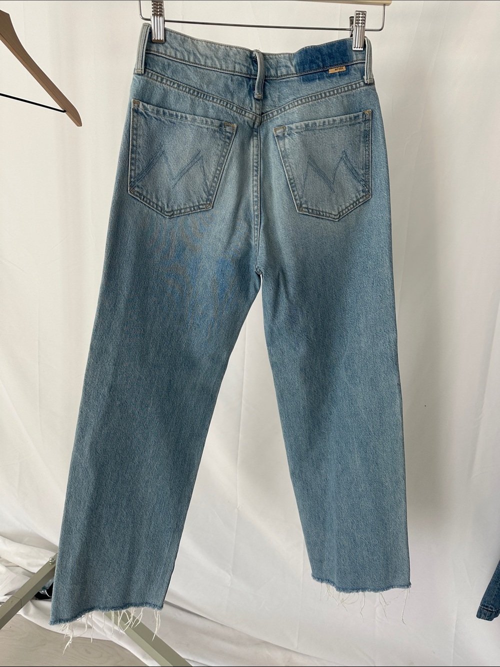 MOTHER Rambler Zip Ankle Fray Straight-Leg Jeans in Light Blue Wash